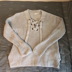 Lace Up Neck Chunky Knit Sweater